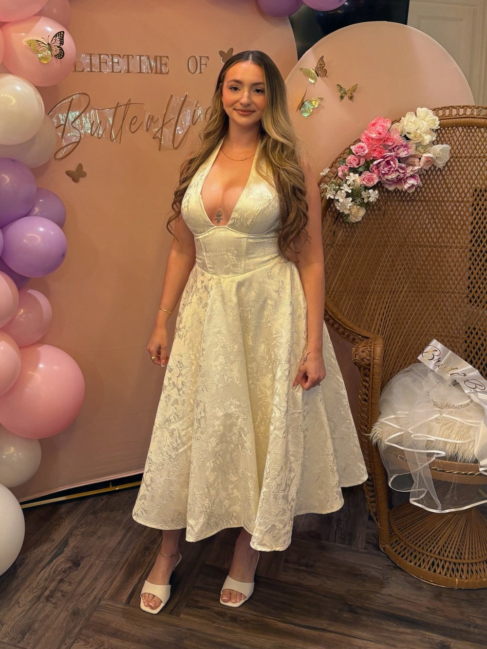 Ivory Halter Lace Midi Dress